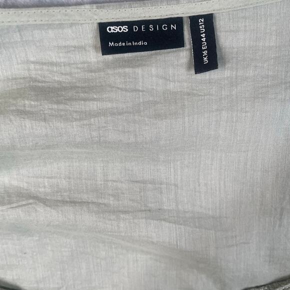 Pastel sage green cotton peasant top XL long blouson sleeves peplum cottage boho - Picture 7 of 9